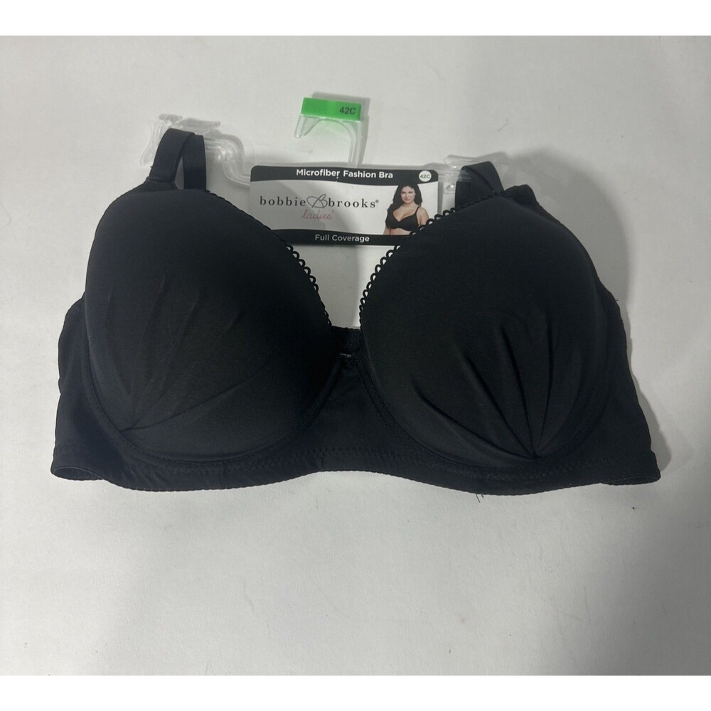 Bobbie Brooks 42C Black Microfiber Fashion Bra Full Coverage Underwire Bra